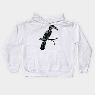 hornbill perching on a branch Kids Hoodie